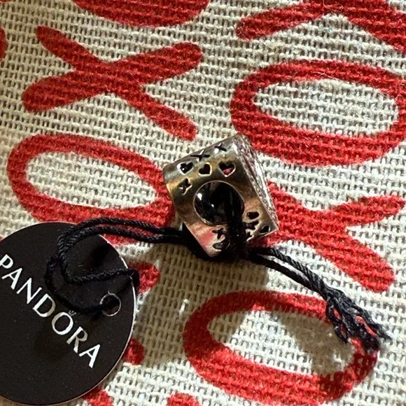Pandora Silver Heart Charm with Black Details - Picture 3 of 3